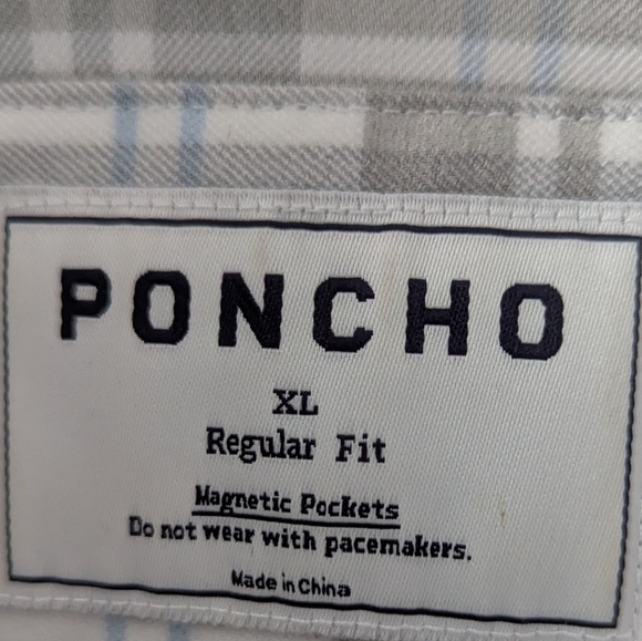 Poncho Men's Regular Fit Magnetic Pockets Flannel Shirt Size XL White/Gray/Blue - Picture 9 of 12